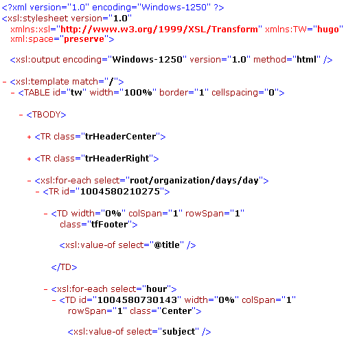Vygenerovaný XSL štýl