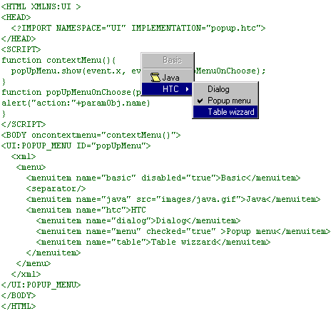 Ukážka HTML komponenty - kontextové menu